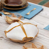 Hand Embroidered Teresa Linen Bread Basket Cloth - White & Yellow