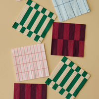 Set of 20 Lunch Pattern Napkins - Light Pink & Red Grid