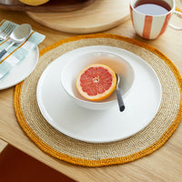 Woven Round Placemat Mustard & Natural 38cm