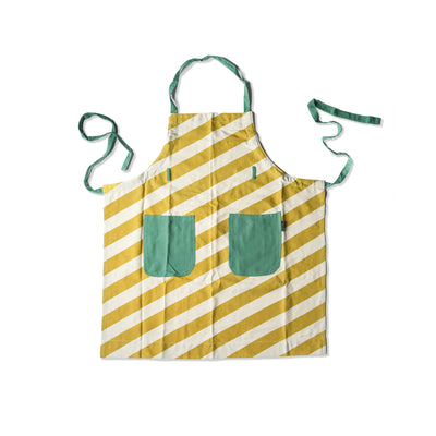 Diagonal Stripes Apron - Ochre & Green
