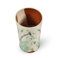 Ceramic Cylinder Vase With Wheat Motifs & Red Clay