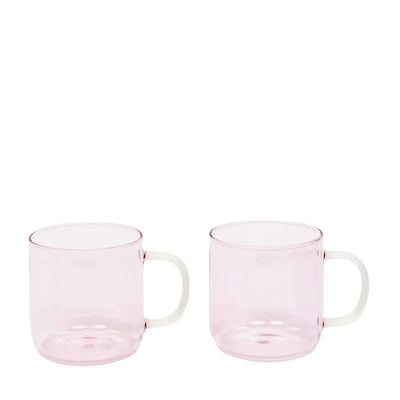 Borosilicate Mug Set Of 2 Pink With White Handle