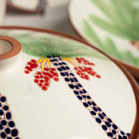 Serving Tureen With 3 Blue Palm Trees - Red Brick