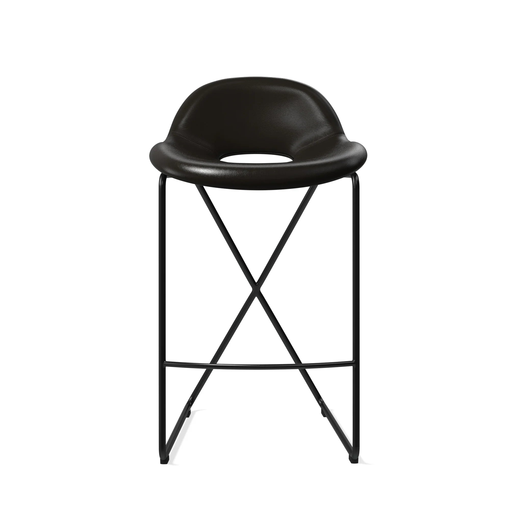 Cross Leg Counter Stool Tosca Leather Black by The Conran Shop
