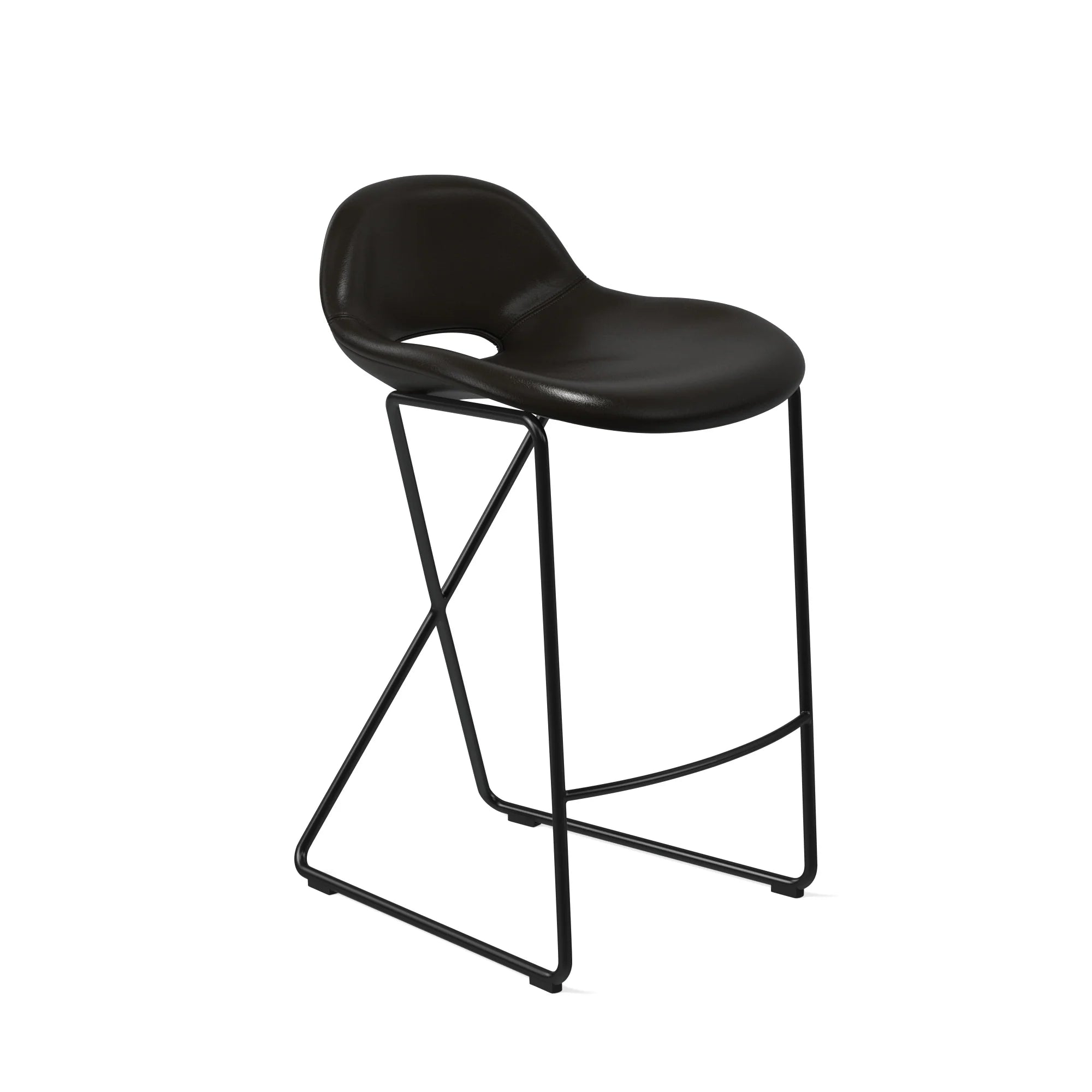 Cross Leg Counter Stool Tosca Leather Black by The Conran Shop