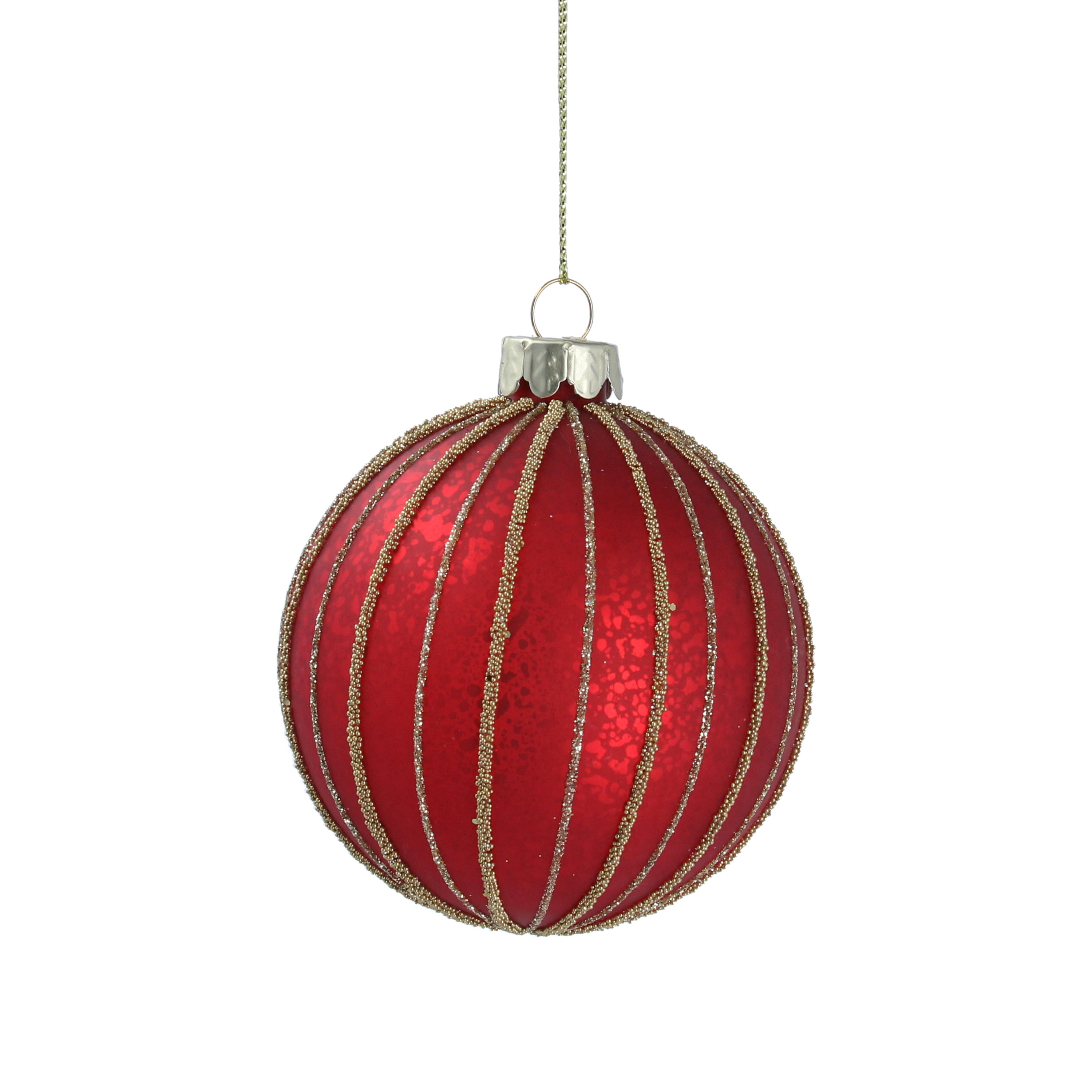 Antique Matt Red Glass Ball with Gold Sparkling Ornament