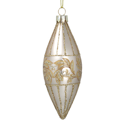 Matt Pale Gold Rococo Glass Teardrop Ornament