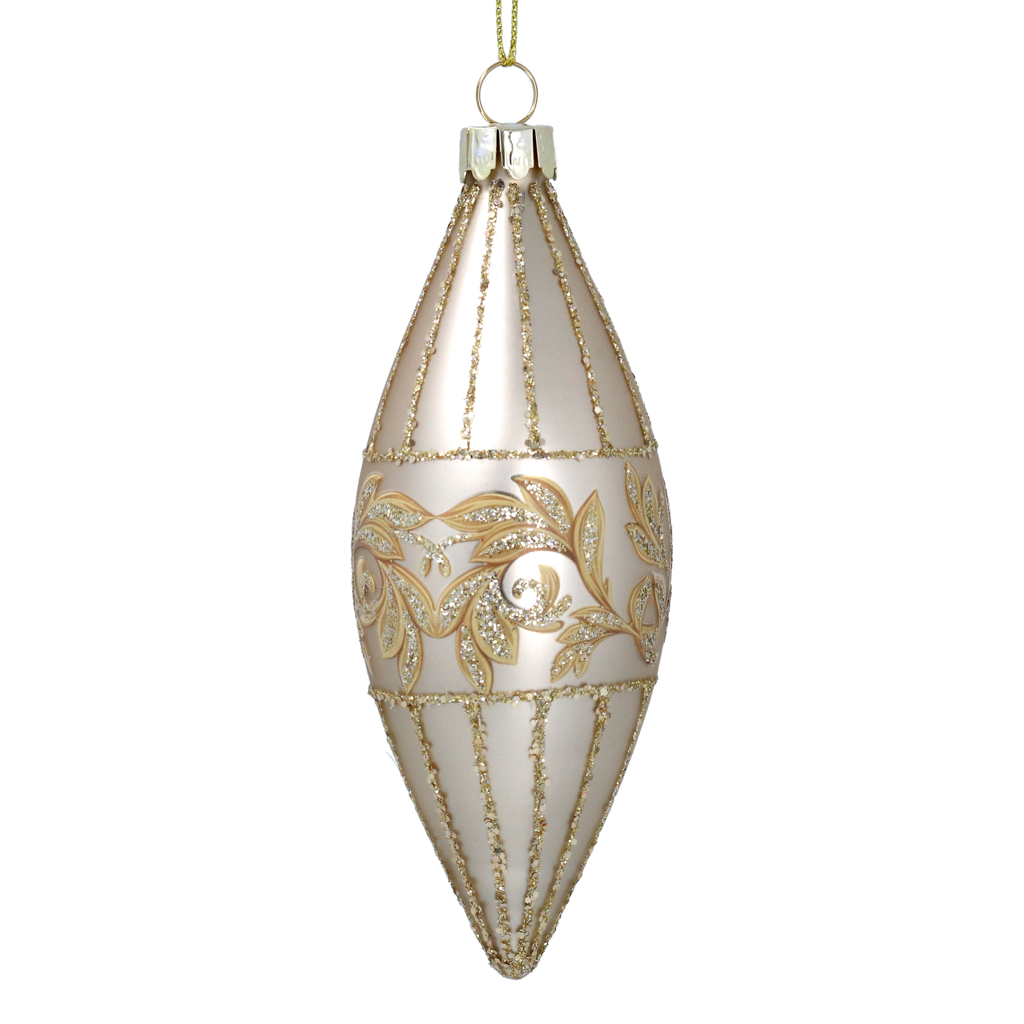 Matt Pale Gold Rococo Glass Teardrop Ornament