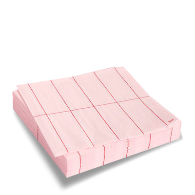 Set of 20 Lunch Pattern Napkins - Light Pink & Red Grid