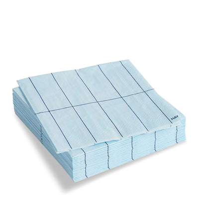 Set of 20 Lunch Pattern Napkins - Light Blue & Blue Grid