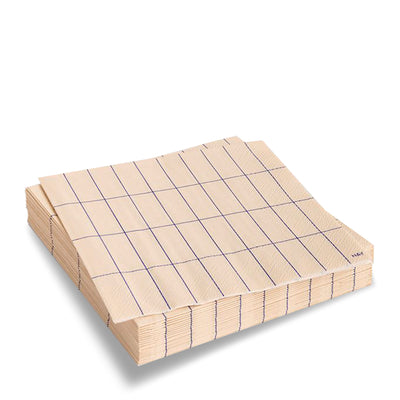 Set of 20 Lunch Pattern Napkins - Off White & Blue Grid