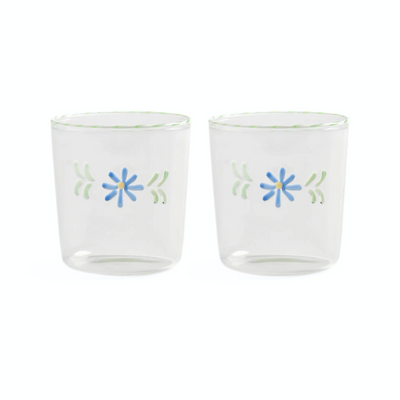 Glass Flora Blue Set of 2