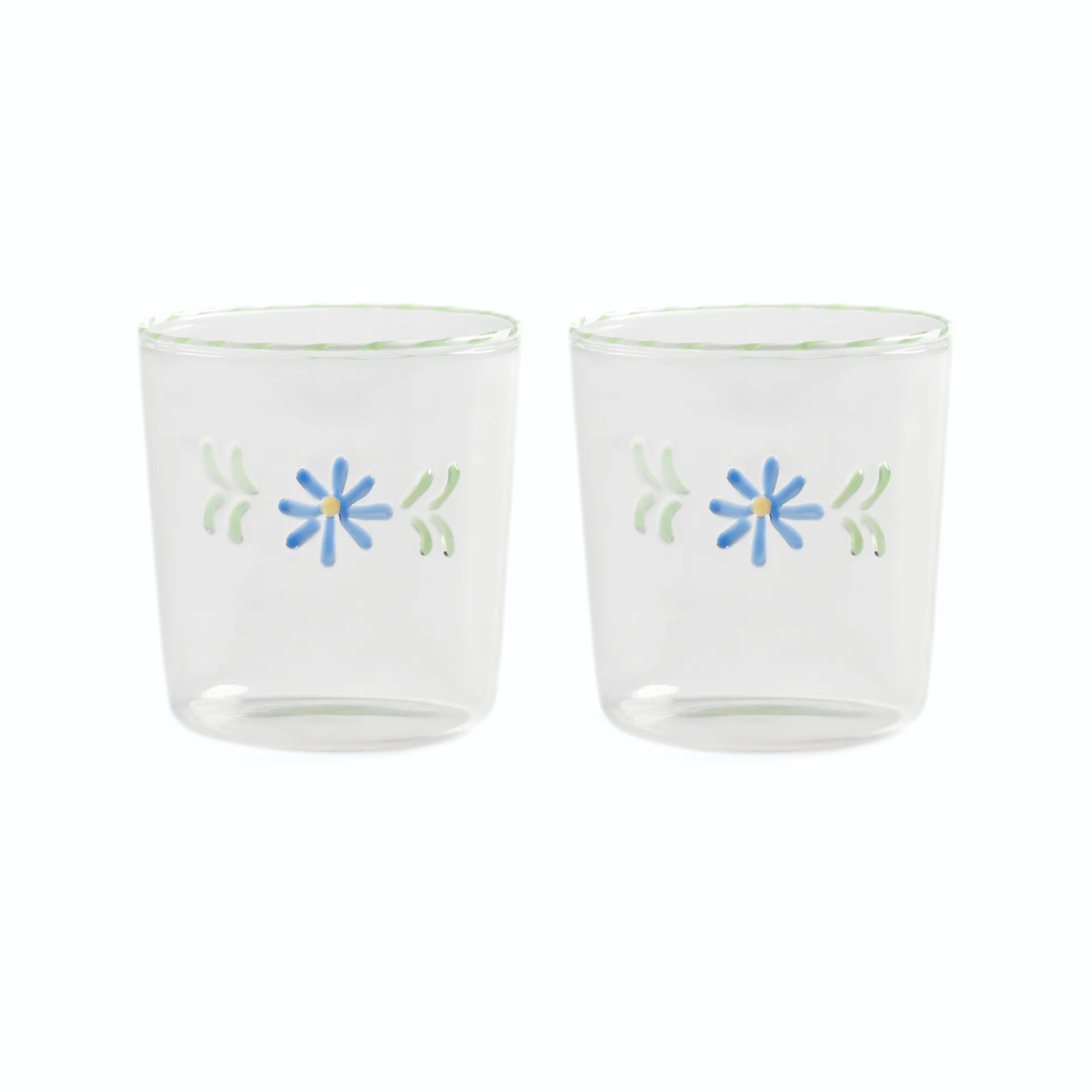Glass Flora Blue Set of 2