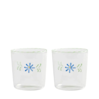 Glass Flora Blue Set of 2