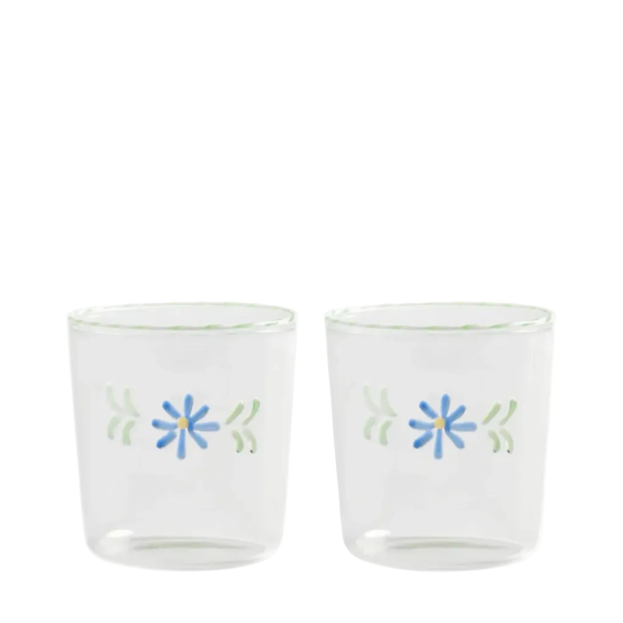 Glass Flora Blue Set of 2
