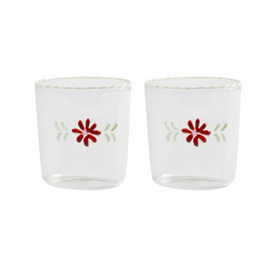 Glass Flora Red Set of 2