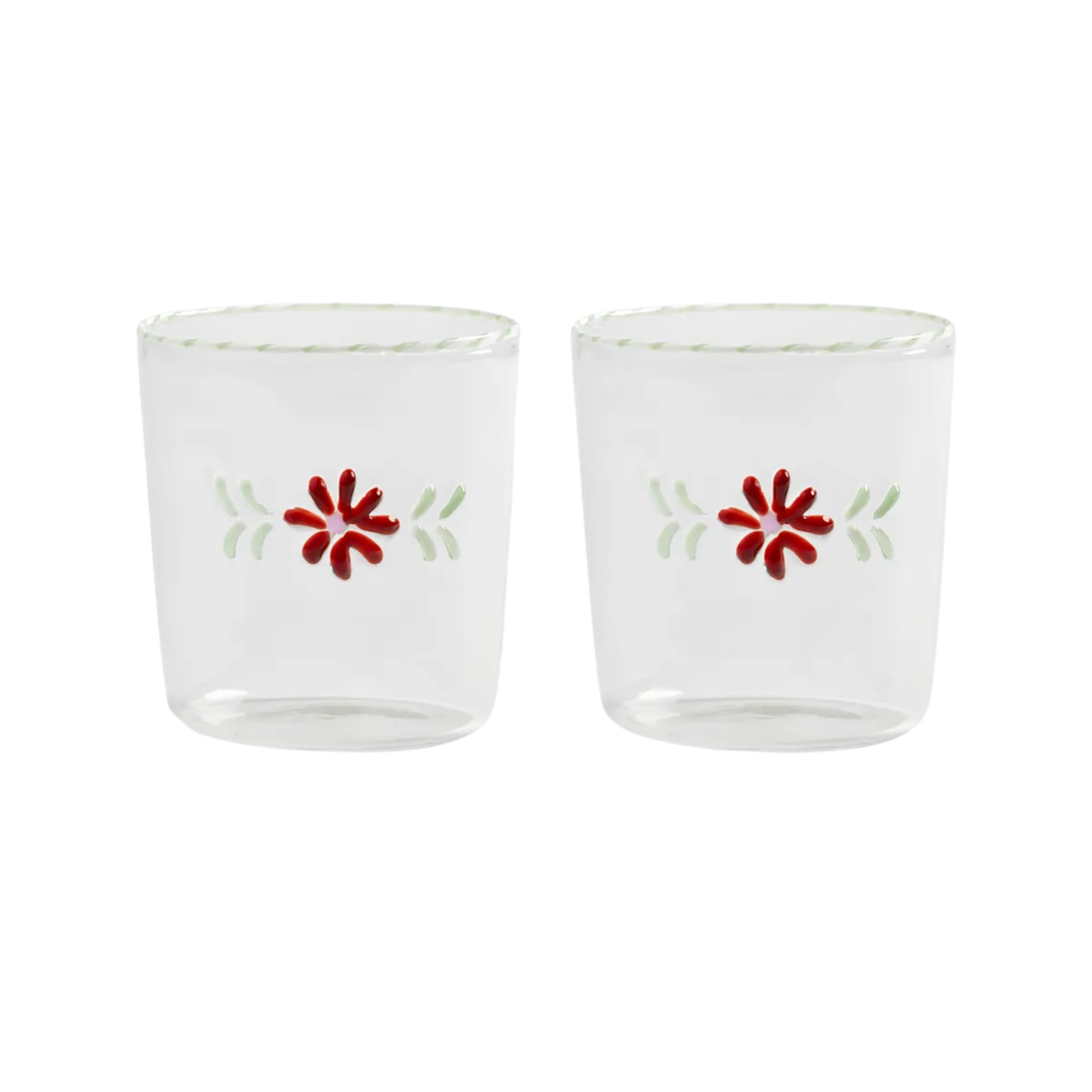 Glass Flora Red Set of 2