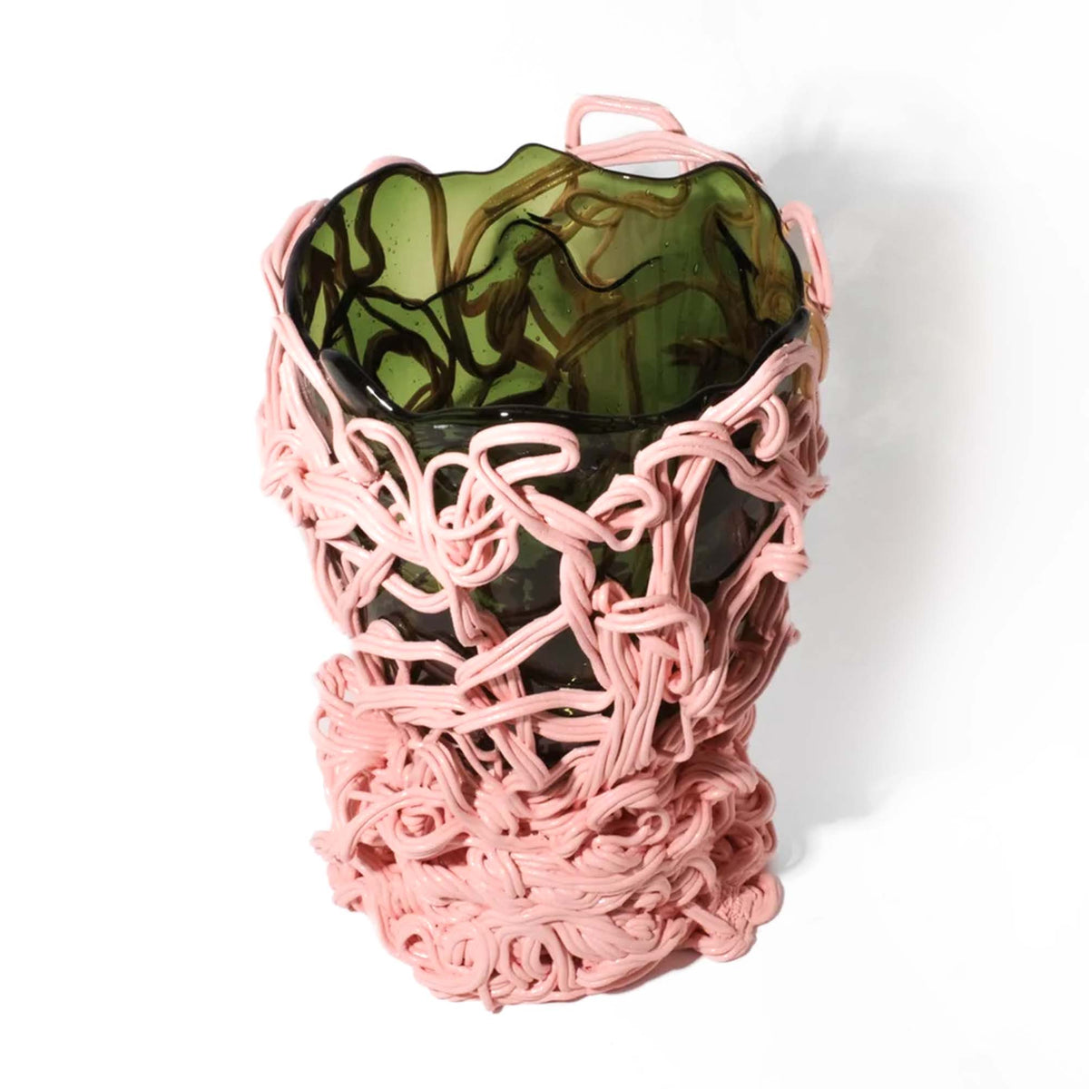 Spaghetti Special Large Vase - Clear Green & Salmon