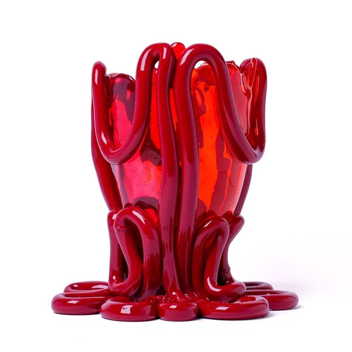 Indian Summer Extra Colour Medium Vase - Clear Fuchsia, Orange & Matt Bordeaux