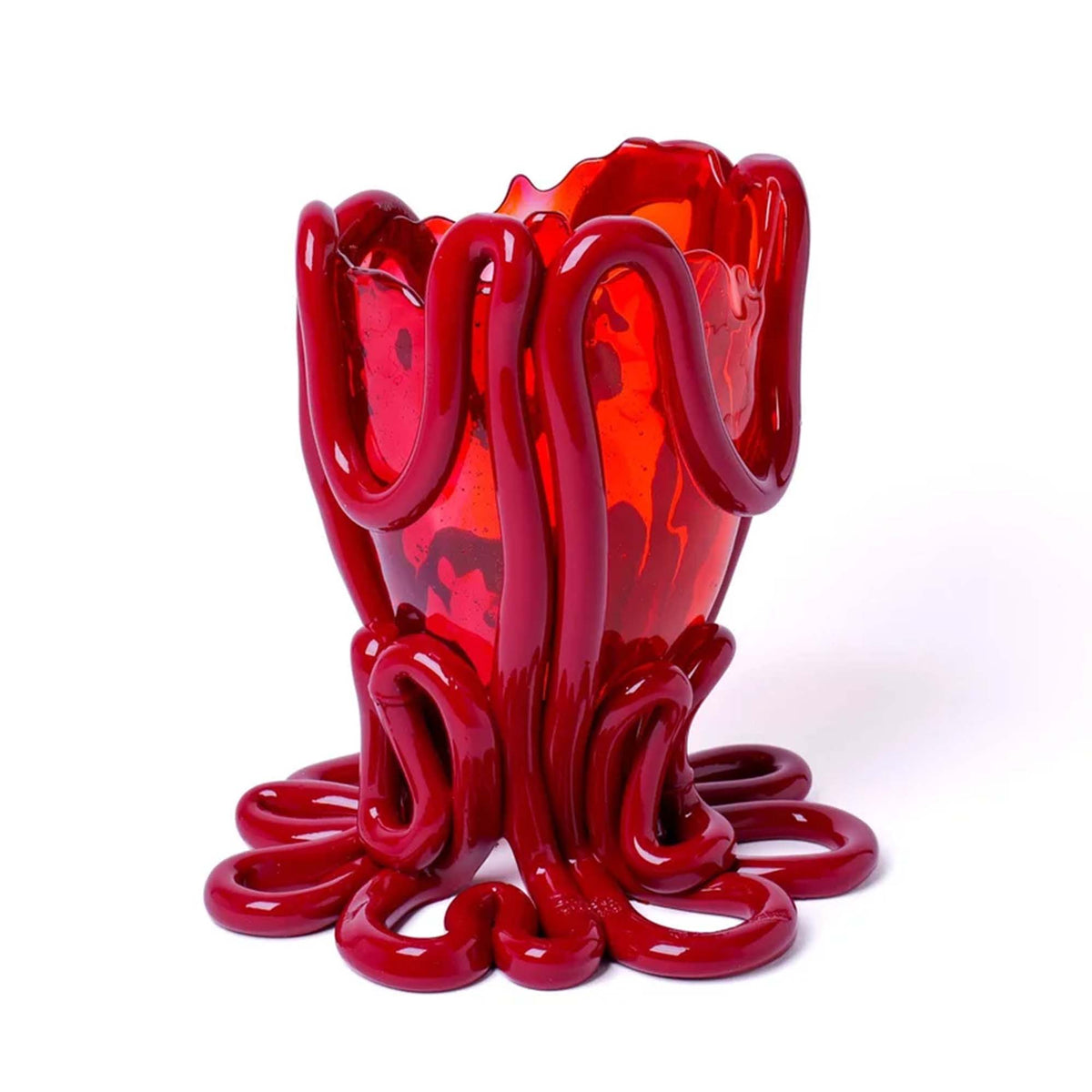 Indian Summer Extra Colour Medium Vase - Clear Fuchsia, Orange & Matt Bordeaux