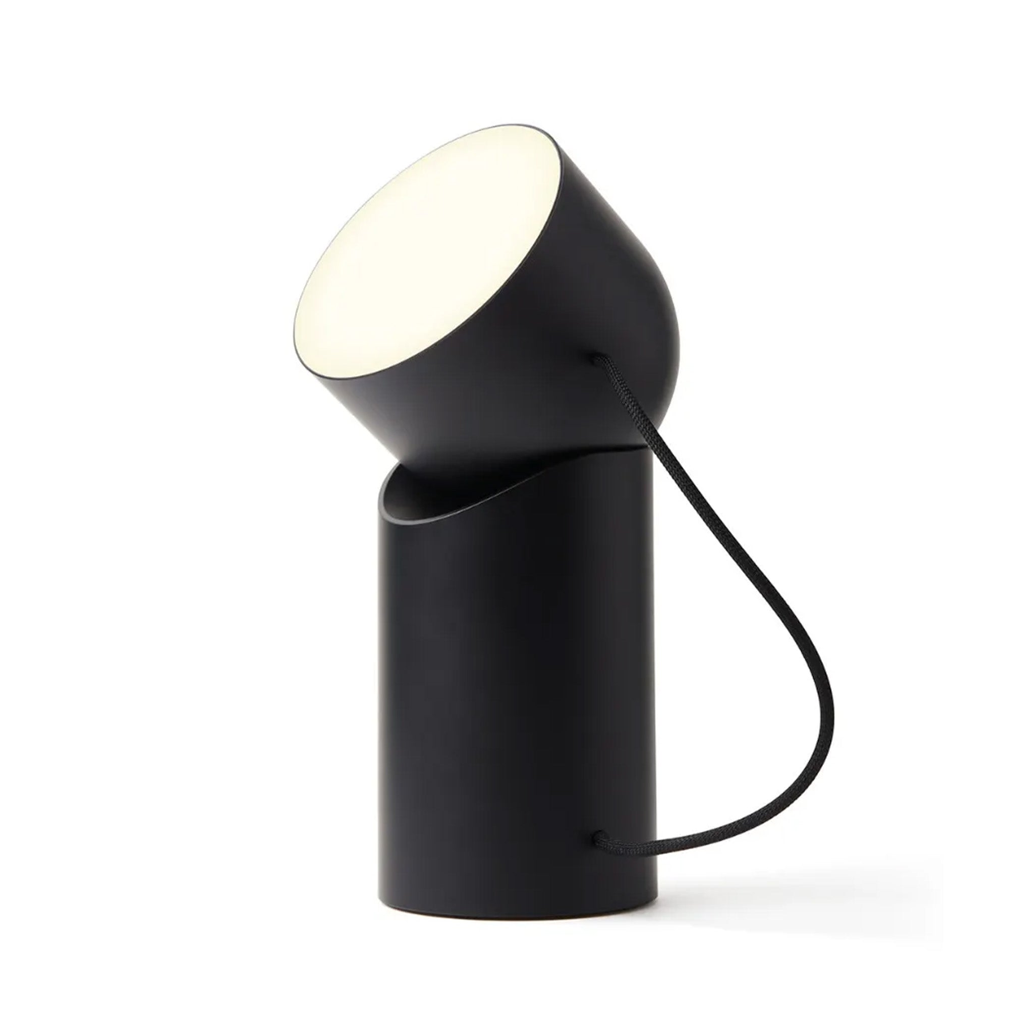 Black table lamp with white shade