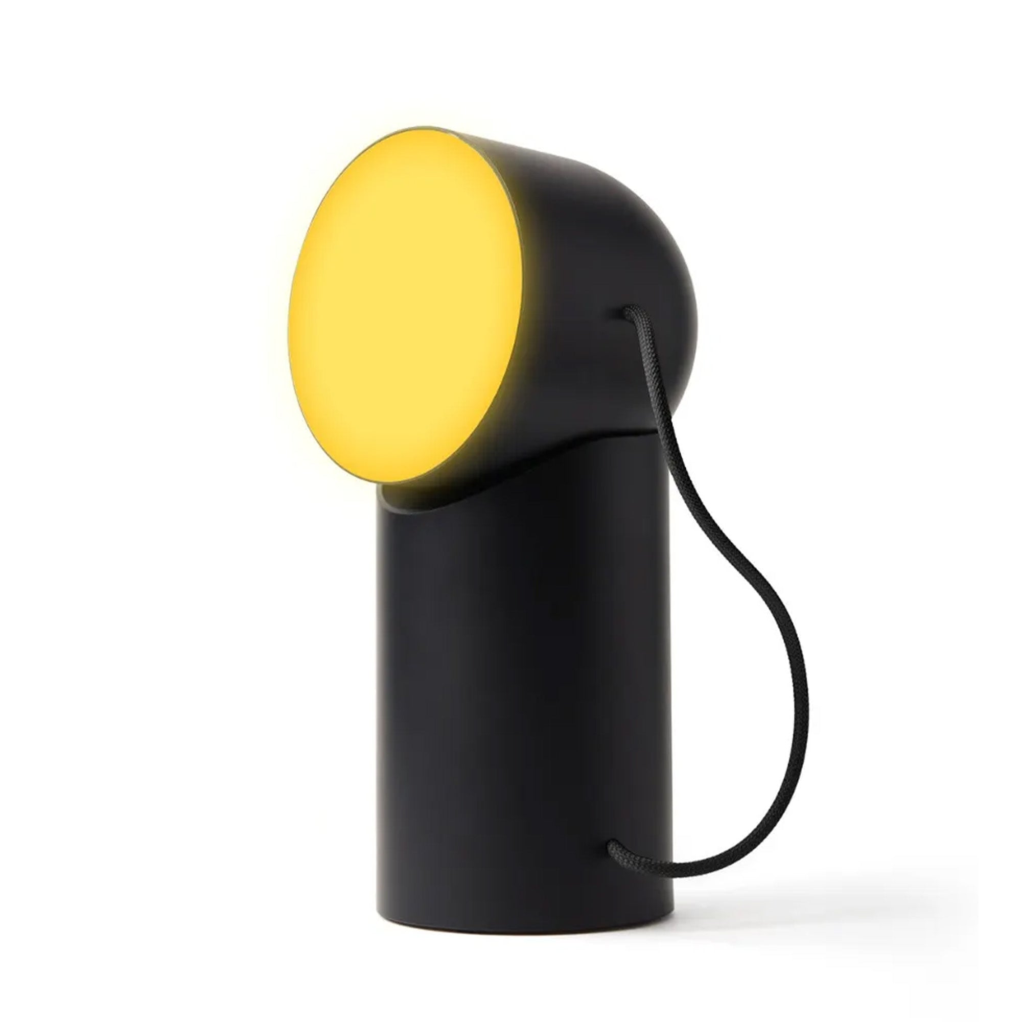 Black handheld device with a yellow circular component